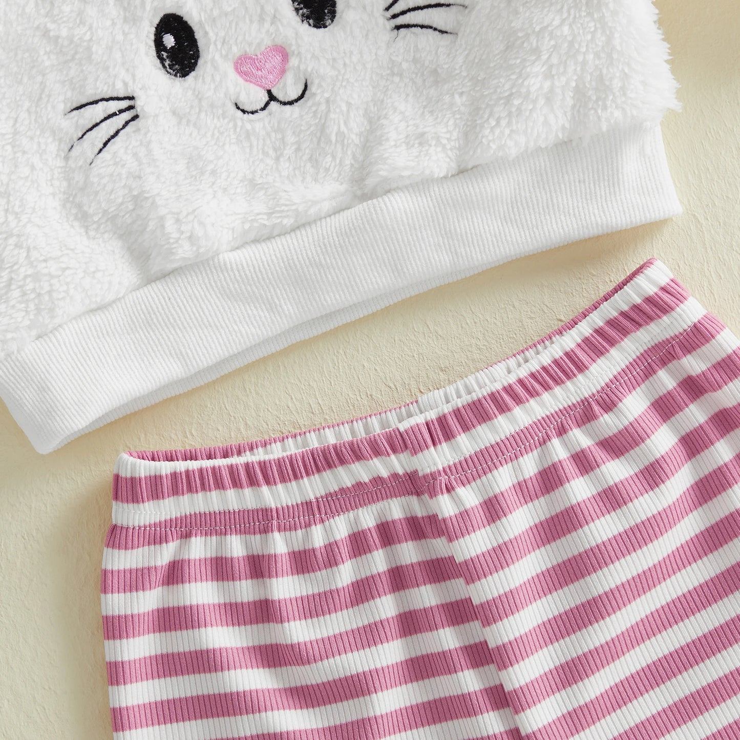 Spring Easter Kids Toddler Girl Outfit Long Sleeve Hooded Rabbit Embroidery Sweatshirt Striped Pants Clothes Set