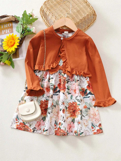 2PCS Kids Girl Clothes Set Long Sleeved Cardigan+Sleeveless A- Line Dress Summer Fashion Dresses Costume for Kids Girl 4-7Years C1053