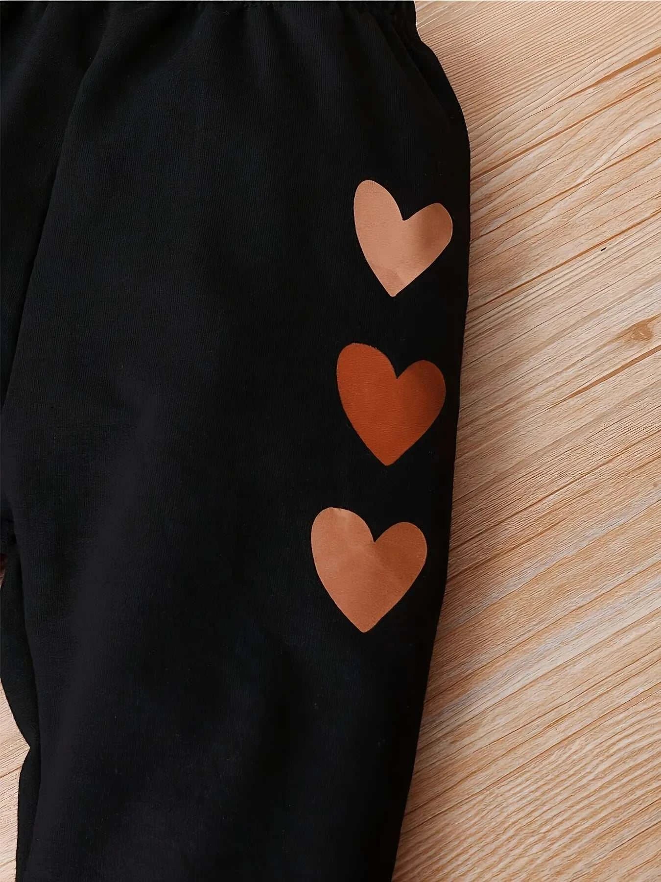 Autumn Baby Girls Clothes Set Children Fashion Heart Printed Sweatshirts Pullover Top And Pants 2 Pieces Suit Kid Tracksuits C1061