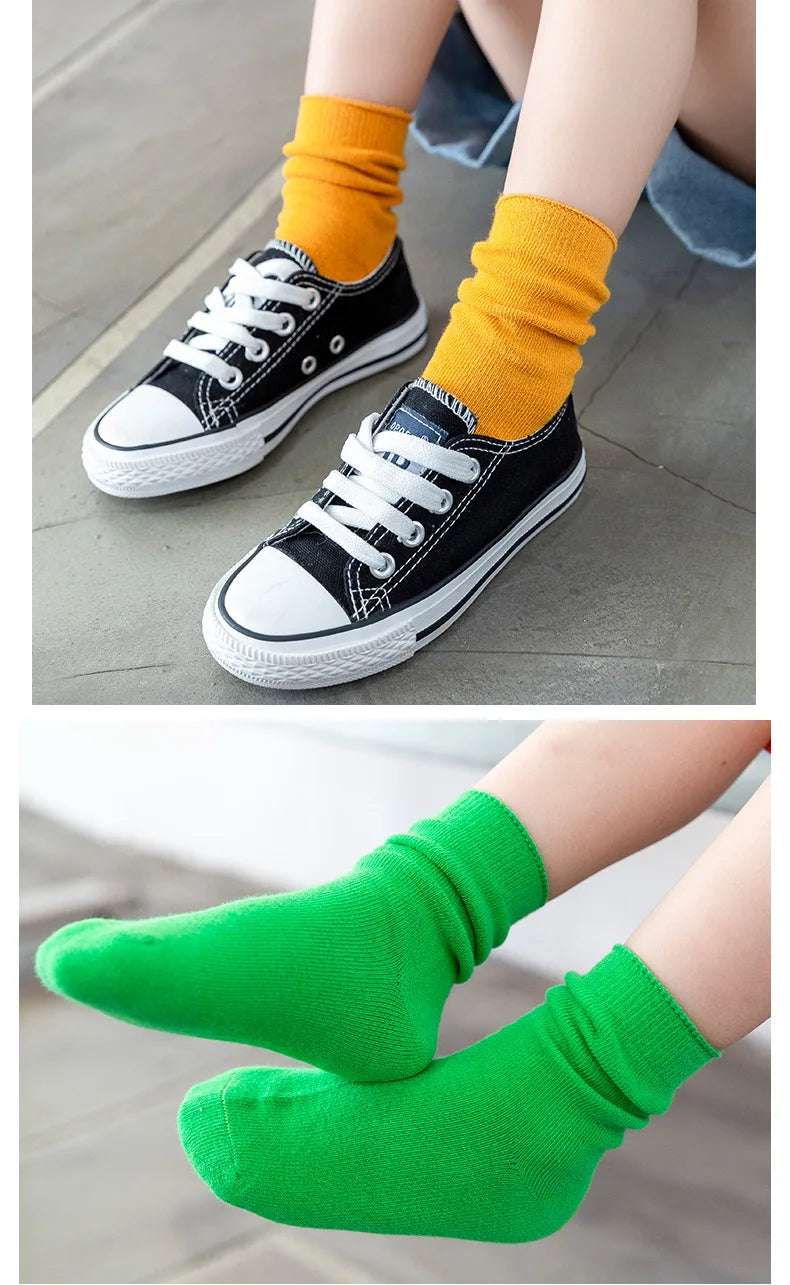 Children's Socks Cotton Colorful Harajuku Retro Boys Girls Black Socks Kids Klein Blue School Casual In Tube Solid Sox Stylish