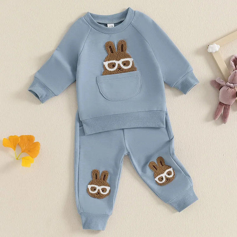 Easter Baby Children's Hoodies Set 0-4 Y Cute Bunny O-Neck Pullover and Pants 2Pcs Boys Tracksuit Girls Casual Clothes Suit