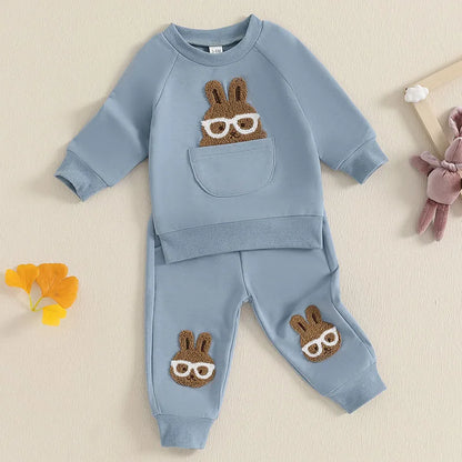 Easter Baby Children's Hoodies Set 0-4 Y Cute Bunny O-Neck Pullover and Pants 2Pcs Boys Tracksuit Girls Casual Clothes Suit