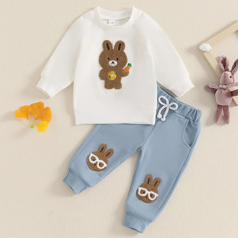 Easter Baby Children's Hoodies Set 0-4 Y Cute Bunny O-Neck Pullover and Pants 2Pcs Boys Tracksuit Girls Casual Clothes Suit